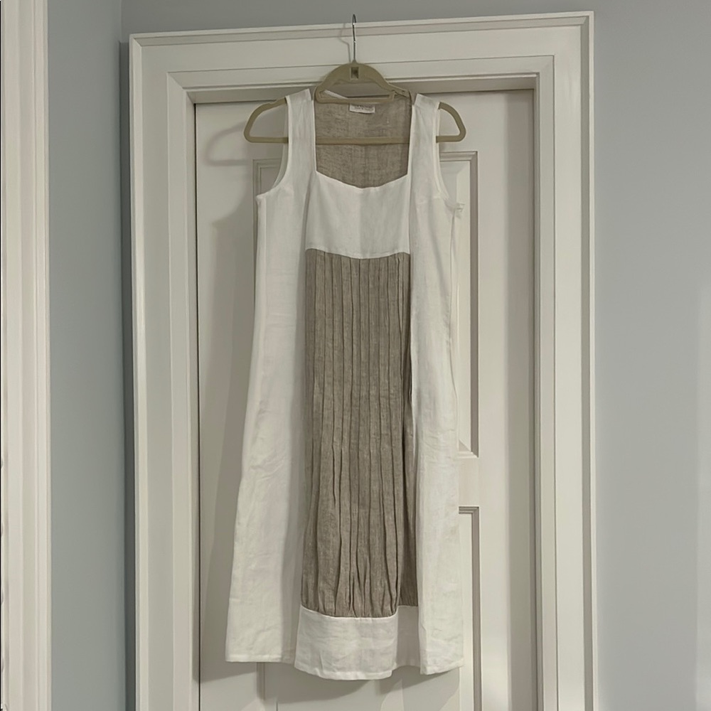 Italian linen White and Tan Dress
